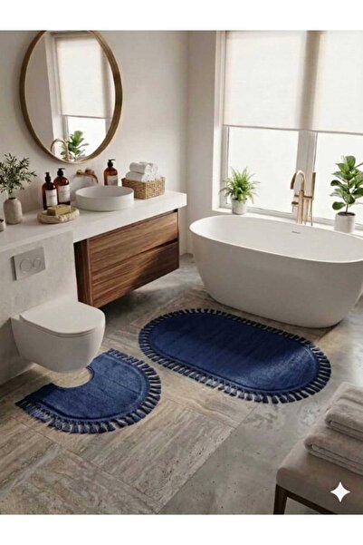 ALTUN CARPET MODERNI 2-DELNI OVALNI WC SET 60X100+50X60 PPONPON PELUŠNI TEPIH...