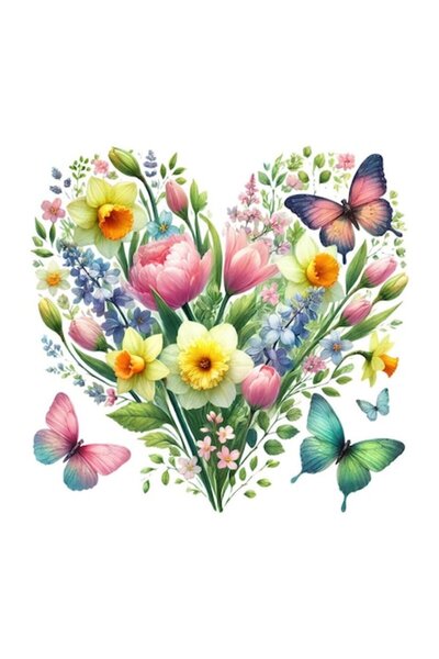 OEM Autocolant decorativ, inimă de flori, multicolor