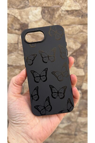 Vip Case iPhone 16E Compatible Black Butterfly D Patterned Silicone D Shock-A...