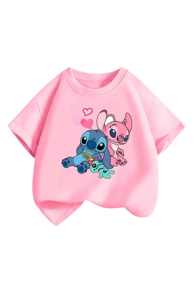 Bidani تيشيرت للأولاد بتصميم شخصية ستيتش الفضائية الكرتونية، لون وردي، مقاسات...