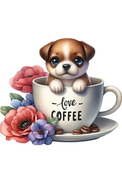 OEM Autocolant decorativ, câine, ceașcă de cafea, roșu