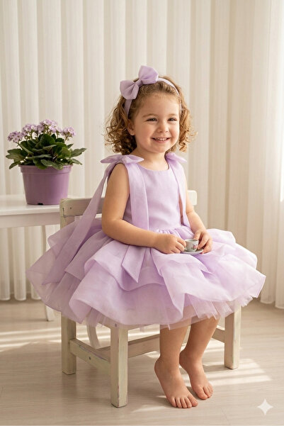 Queen tasarım Lila kız çocuk abiye bebek abiye doğumgünü elbisesi