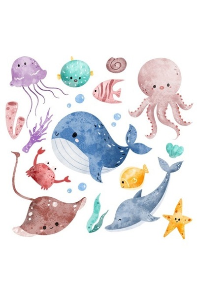 OEM Autocolant decorativ, animale marine, balenă, pește, caracatiță