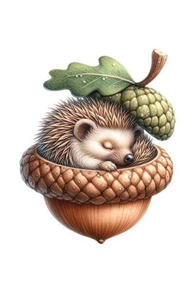 OEM Autocolant decorativ, Arici adormit în ghindă, gri