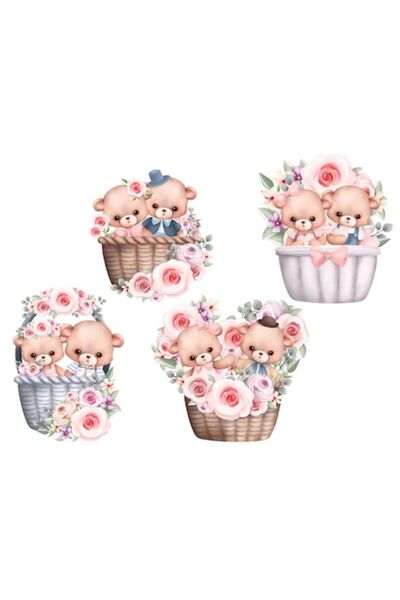OEM Autocolant cu ursuleți drăguți într-un coș cu flori