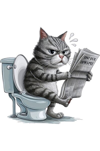 OEM Διακοσμητικό αυτοκόλλητο, Γάτα σε τουαλέτα, γκρι