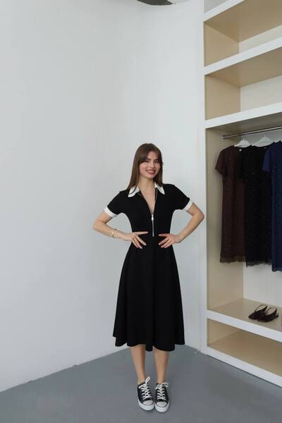 MİHRİZAR Zip Detail Paneled Modal Women's Midi Dress