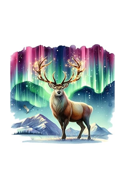 OEM Διακοσμητικό αυτοκόλλητο, Βόρειο Σέλας, Ελάφι, Πολύχρωμο