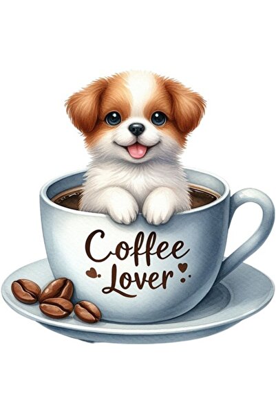 OEM Autocolant decorativ, câine, ceașcă de cafea, gri