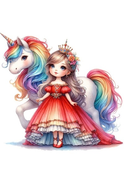 OEM Decorative Sticker, Princess and Unicorn, Red