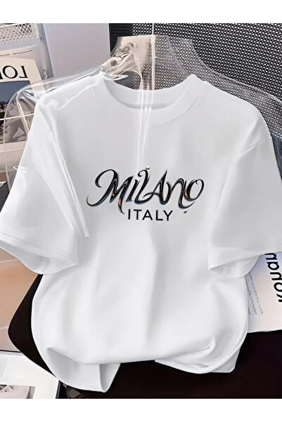 gencerco Μπλουζάκι Milano Italy με στάμπα, Premium Oversize