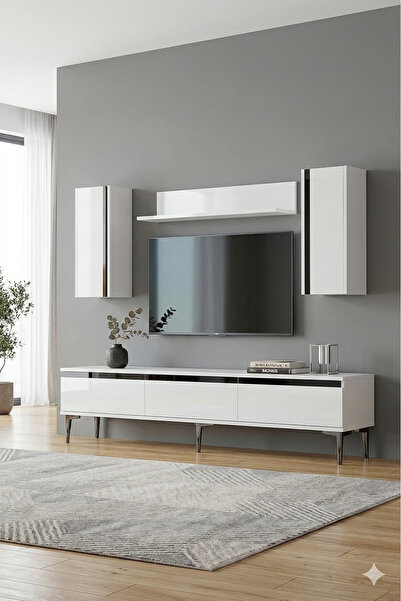 YUMEDİ DESİGN TVR1898BS - CHERRY TV ÜNİTESİ TAKIMI 180CM BEYAZ-SİLVER