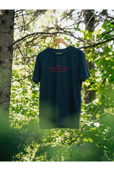 North Whiskers "Sorry for My Face" Printed Navy Blue T-Shirt - 100% Cotton Un...