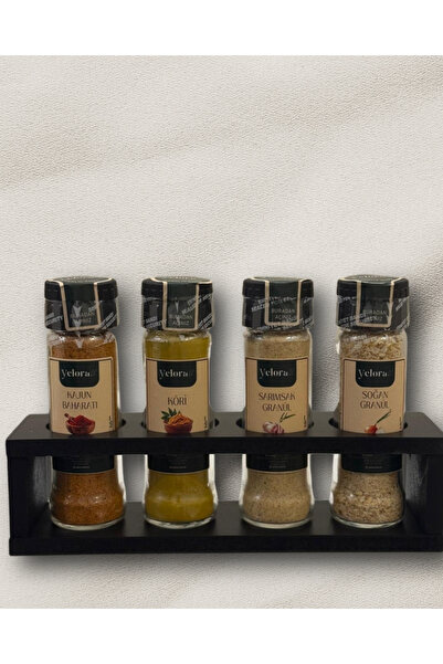 yelora 4’lü Baharat Seti Stand hediyeli (Köri + Kajun Baharatı + Sarımsak Gra...