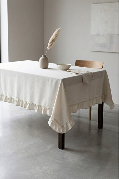 Soft Kare Față de masă cu volane din bumbac brut 100% - Față de masă pentru b...