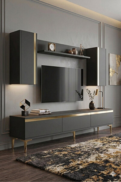 YUMEDİ DESİGN TVR1898AG - CHERRY TV ÜNİTESİ TAKIMI 180CM ANTRASİT-GOLD