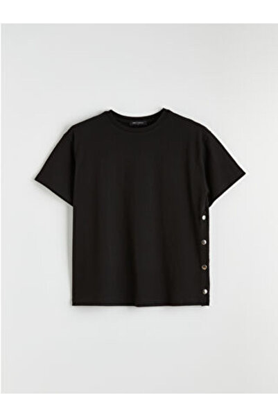 LC Waikiki M1 Sezon Black Crew Neck Snap Button Blouse