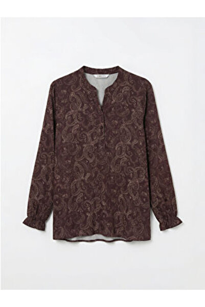 LC Waikiki M1 Sezon Burgundy Collarless Blouse Patterned