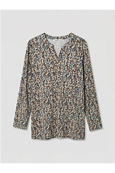 LC Waikiki M1 Sezon Beige Crochet Collar Patterned Blouse