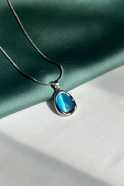 Berilya Aksesuar Asymmetrical Steel Necklace with Opal Stone