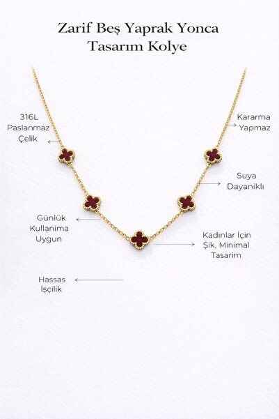 HOOZEN STORE Kadın 5 Yaprak Yonca Tasarım Gold–316L Paslanmaz Çelik, Suya Day...