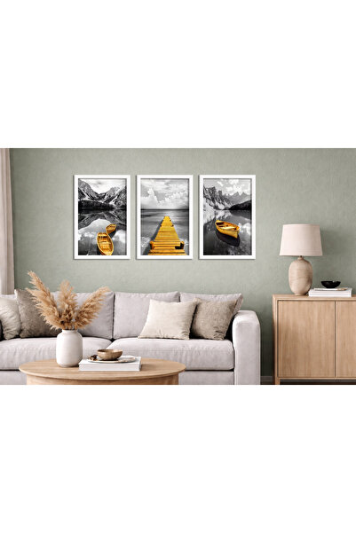 Aura Mia Store Set 3 Tablouri Moderne Minimaliste cu Ramă Albă – Decor Perete...