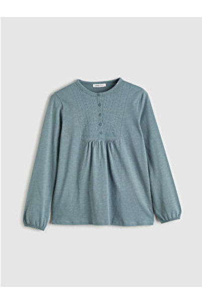 LC Waikiki M1 Sezon Blue Crew Neck Embroidered Blouse