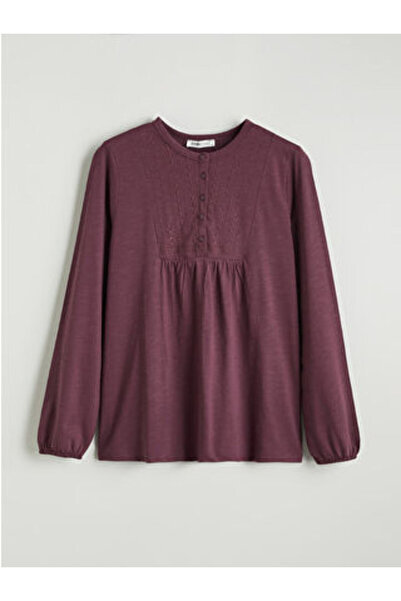 LC Waikiki M1 Sezon Plum Crew Neck Embroidered Blouse