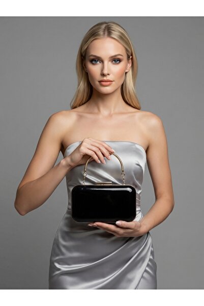 Biçanta Rochie de seară pentru femei, de culoare neagră, din piele lacuită de...