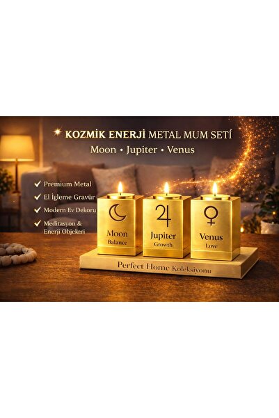 BAKIRCIM STORE Modern Dekoratif Metal Mumluk-Gold Renk 3'lü Set Şık Ev Dekoru...