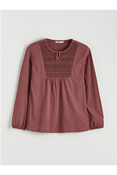 LC Waikiki M1 Sezon Pink Tie-Detail Collar Embroidered Blouse