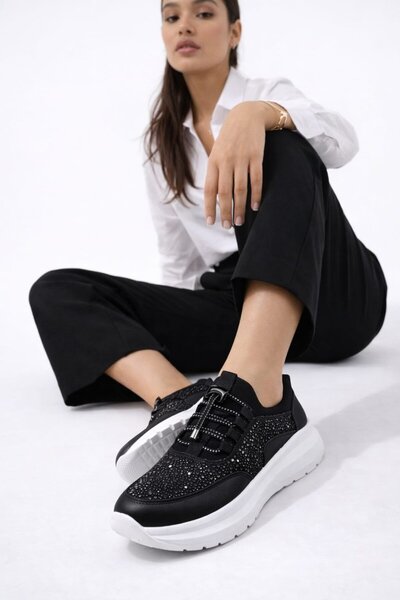 Slipcat Women's Stone Embroidered Smart Lace-Up S Sneakers Thick Sole Sports ...