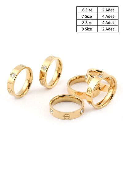 NB STEELORA Gold Color Steel Ring with Screw Detail and Stones