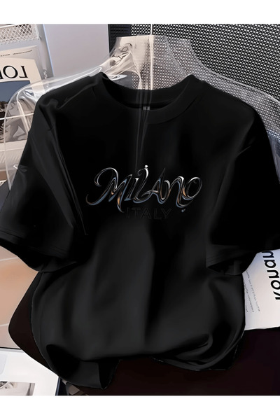 gencerco Μπλουζάκι Milano Italy με στάμπα, Premium Oversize