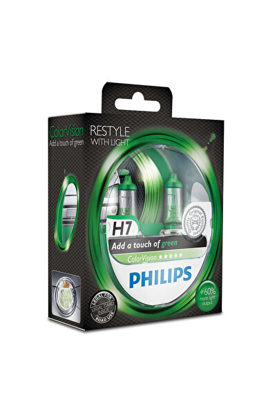 Philips Set de 2 becuri halogene pentru faruri auto ColorVision Green H7 55W ...