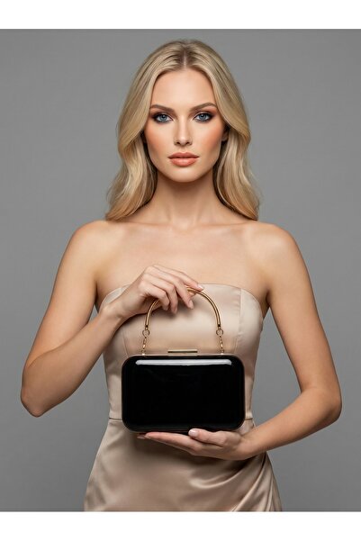 Biçanta Rochie de seară pentru femei, de culoare neagră, din piele lacuită de...