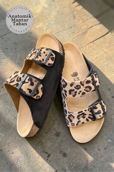 LAND OF CORK LC Leopard Printed Li Anatomical Natural Cork Sole Genuine Suede...