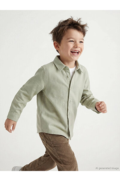 LC Waikiki Cămașă pentru băieți cu mânecă lungă LCW Kids Green basic