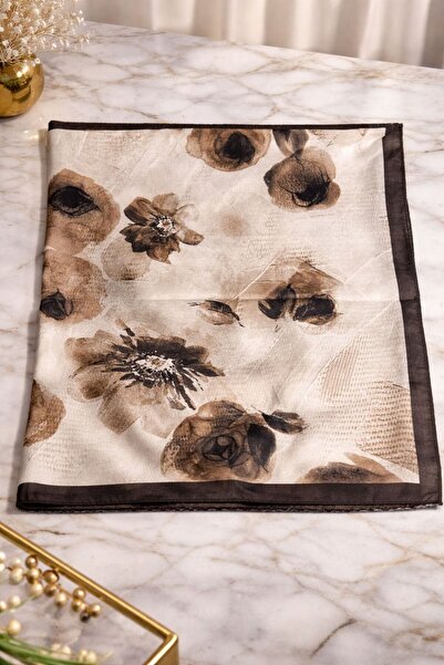 ZERAF KAHVERENGİ GÜL DESENLİ ŞAL