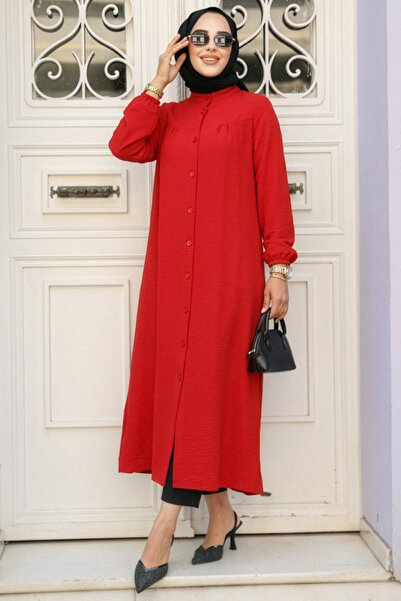 N.S NEVA STYLE Buttoned Red Hijab Tunic 5642K