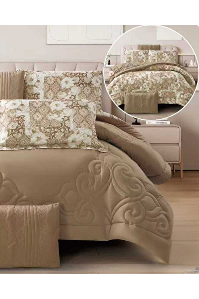 genric 6Pc Reversible Comforter Set 240x260cm Comforter with 2 Pillowshams 2 Pillowcases & Fitted Sheet