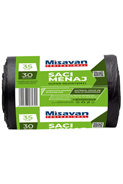 OEM Επαγγελματικές σακούλες καθαρισμού LDPE 35 L x 30 τεμάχια, Misavan, μαύρες