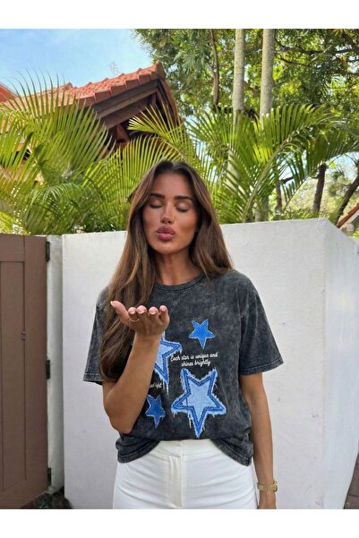 Noi Belis supradimensionat Star Brodată Ö din material subțire T tricou SS26T...