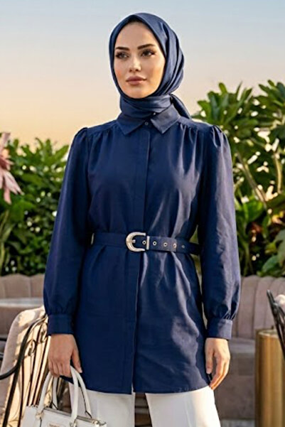 N.S NEVA STYLE Buckled Belt Pcs Navy Blue Hijab Tunic 5255L