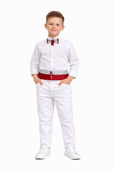 Nacar Erkek Çocuk Şık Gömlek Şık Lüks Kuşak Set ve Pantolon Takımı 23 Nisan G...