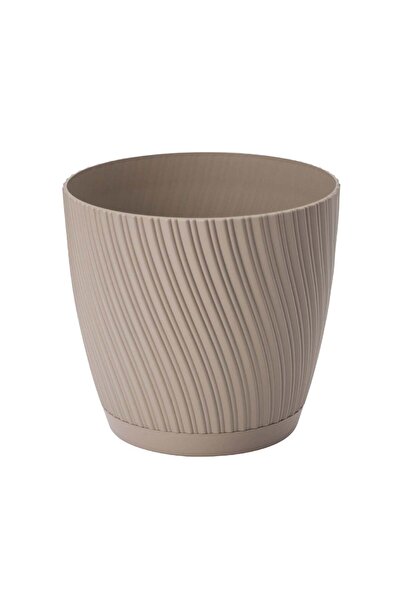 OEM Саксия за цветя Mika, с чинийка, пластмаса, Ø 17 см, сива