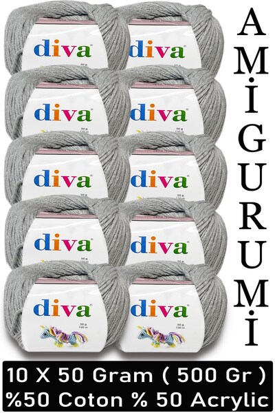Diva İplik Пряжа Divagurumi 2107 світло-сіра (упаковка з 10 шт.) - 500 г - Am...