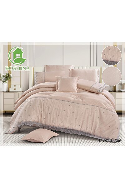 ROSHNA طقم مفرش نفرين ملكي صيفي دانتيل فاخر 8 قطع مقاس اللحاف 250*230 سم