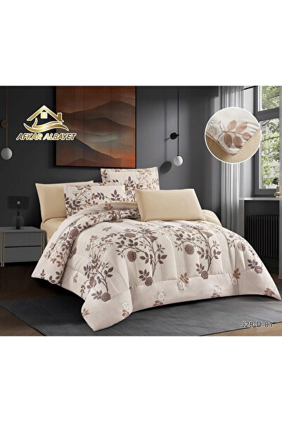 Afkar Albayet Double bedsheet set, 6 pieces, floral pattern, high-quality ind...
