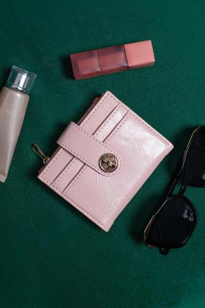 LİZZY BAG Kadın Pudra Pembe Rugan Suni Deri 10 Bölmeli Cüzdan